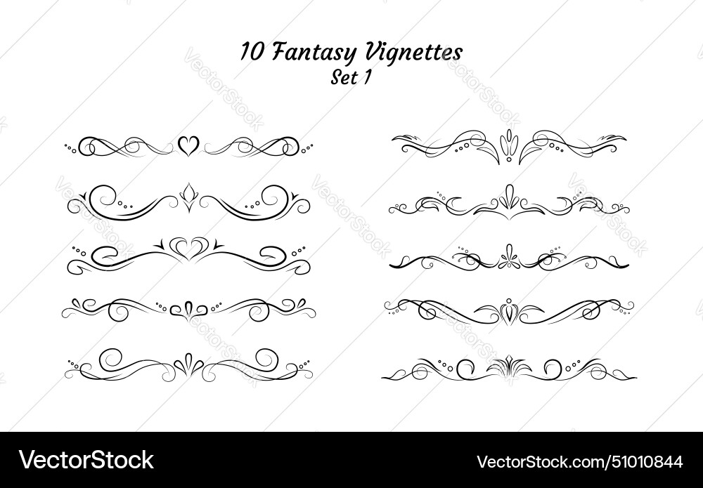 10 fantasy text delimiters borders or vignettes Vector Image