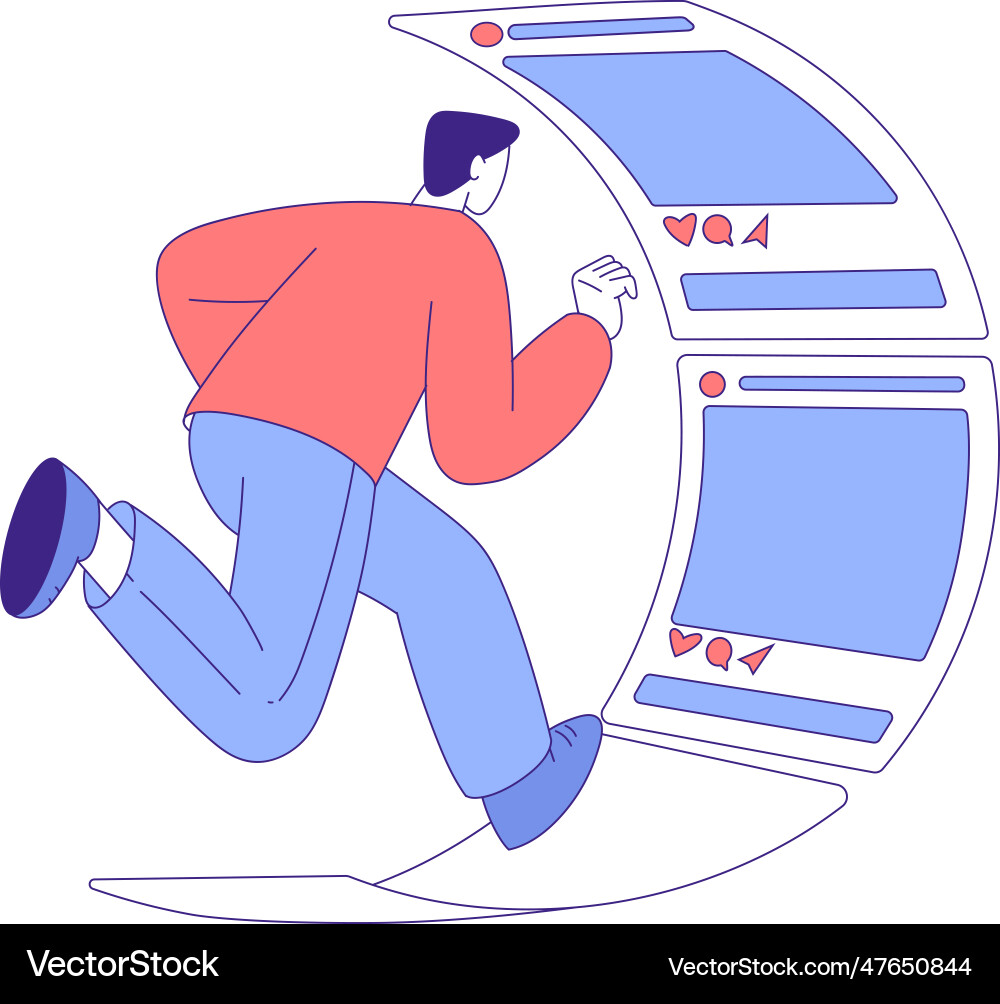 Man character use social media scrolling app Man character use social media scrolling app vector image