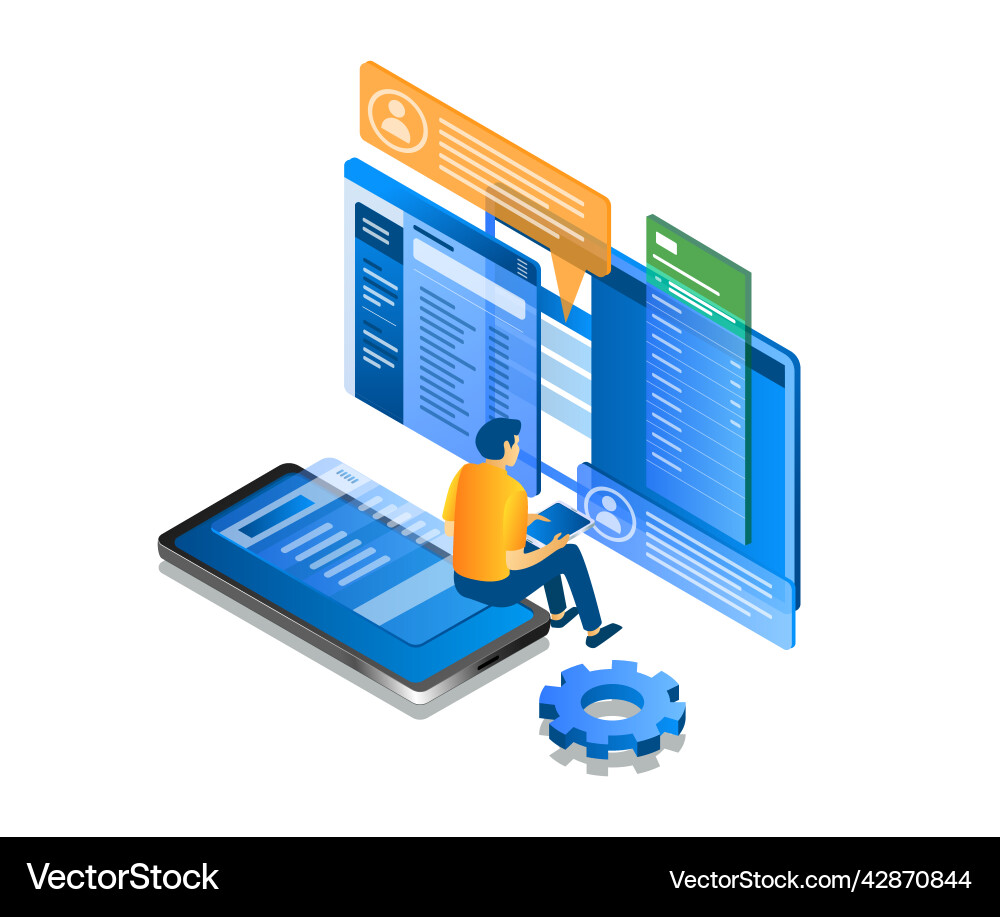 Man is using a lot of smartphone apps Vector Image