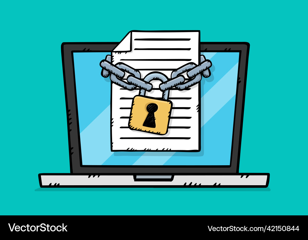 Ocument file locked with chains on laptop screen Ocument file locked with chains on laptop screen vector image