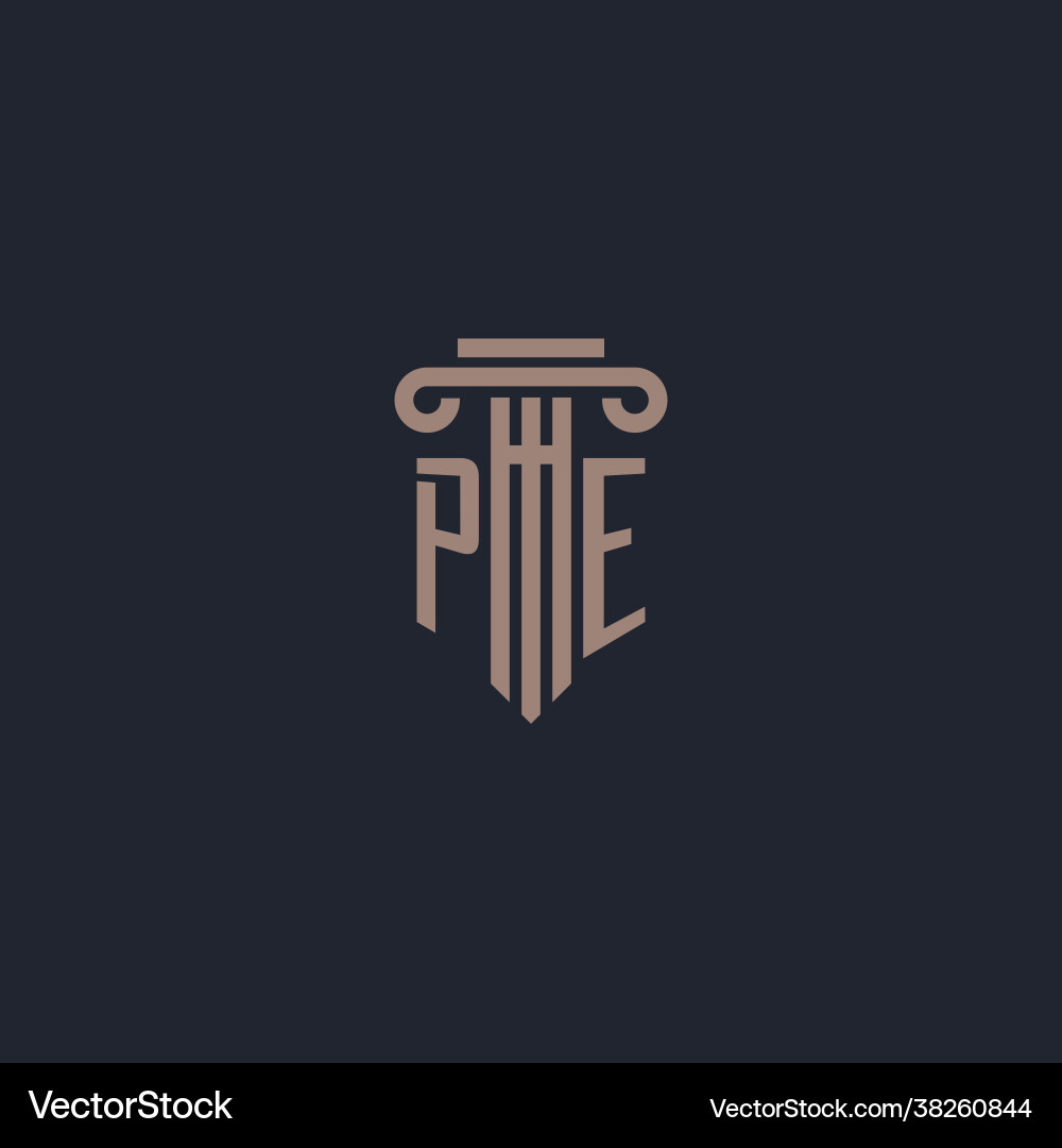 Pe initial logo monogram with pillar style design Pe initial logo monogram with pillar style design vector image