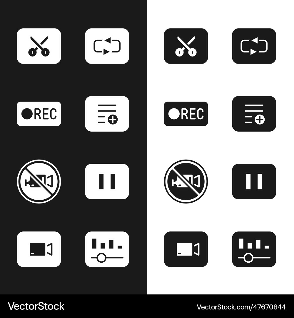 Set add to playlist record button music video Set add to playlist record button music video vector image