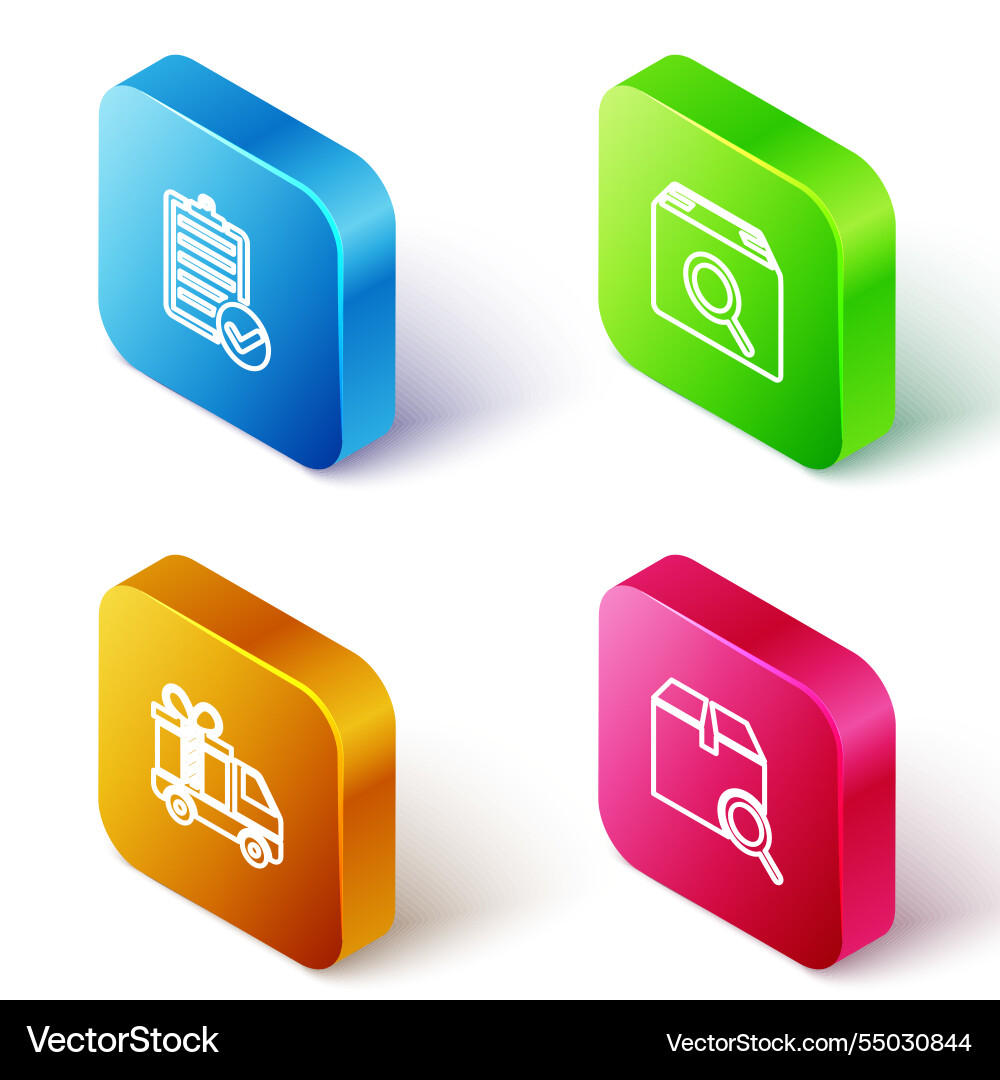 Set isometric line verification of delivery list Vector Image
