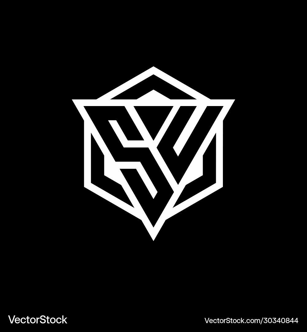 Su logo monogram with triangle and hexagon shape vector image