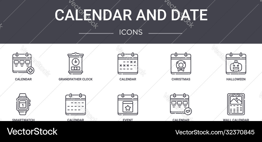 Calendar and date concept line icons set contains Calendar and date concept line icons set contains vector image