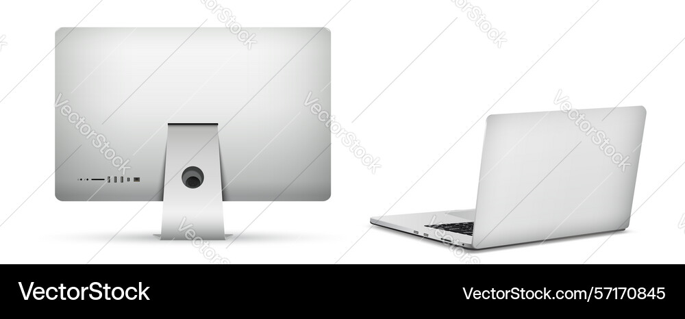 Computer display with laptop rear view Computer display with laptop rear view vector image