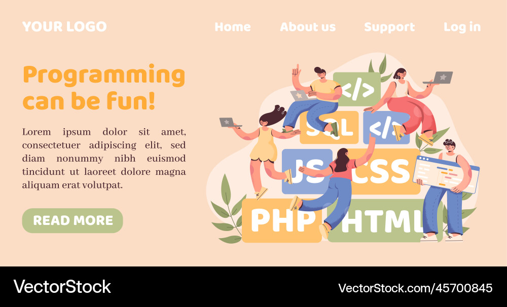 Computer programming landing page web design Computer programming landing page web design vector image