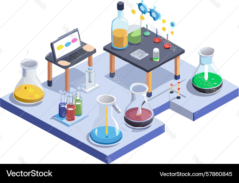 High-tech research lab with computers isometric vector image