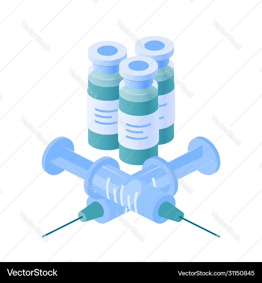 Isometric vaccine concept in cartoon style Isometric vaccine concept in cartoon style vector image