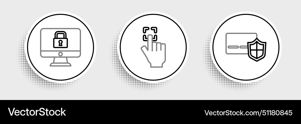 Set line credit card with shield lock on monitor Vector Image