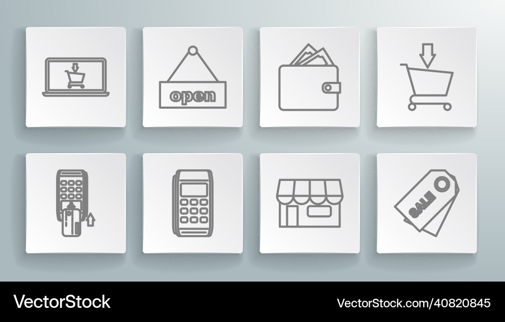Set line pos terminal with inserted credit card Set line pos terminal with inserted credit card vector image