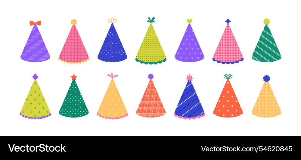 Set of colored party hats with different patterns Vector Image