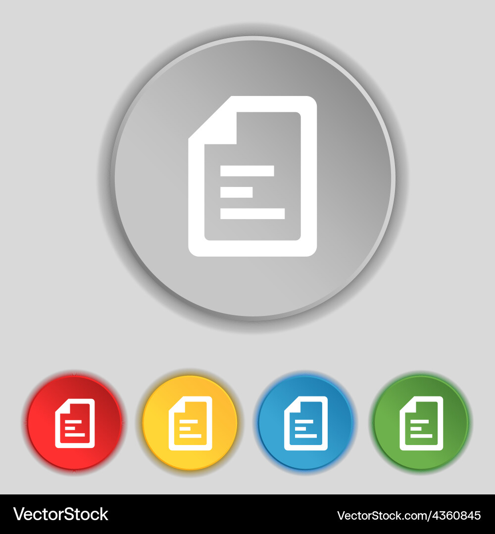 Text file icon sign symbol on five flat buttons Vector Image
