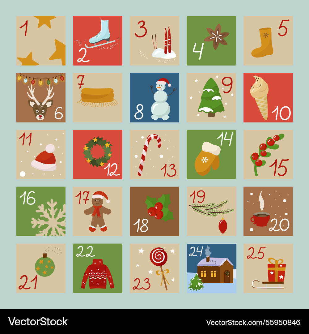 Advent calendar for christmas dates from Advent calendar for christmas dates from vector image