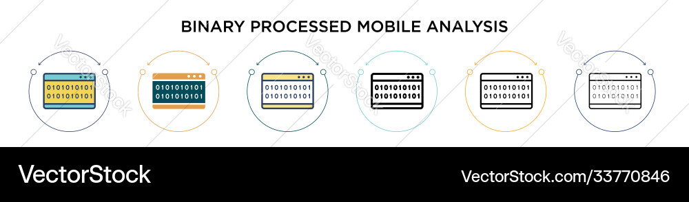 Binary processed mobile analysis icon in filled vector image