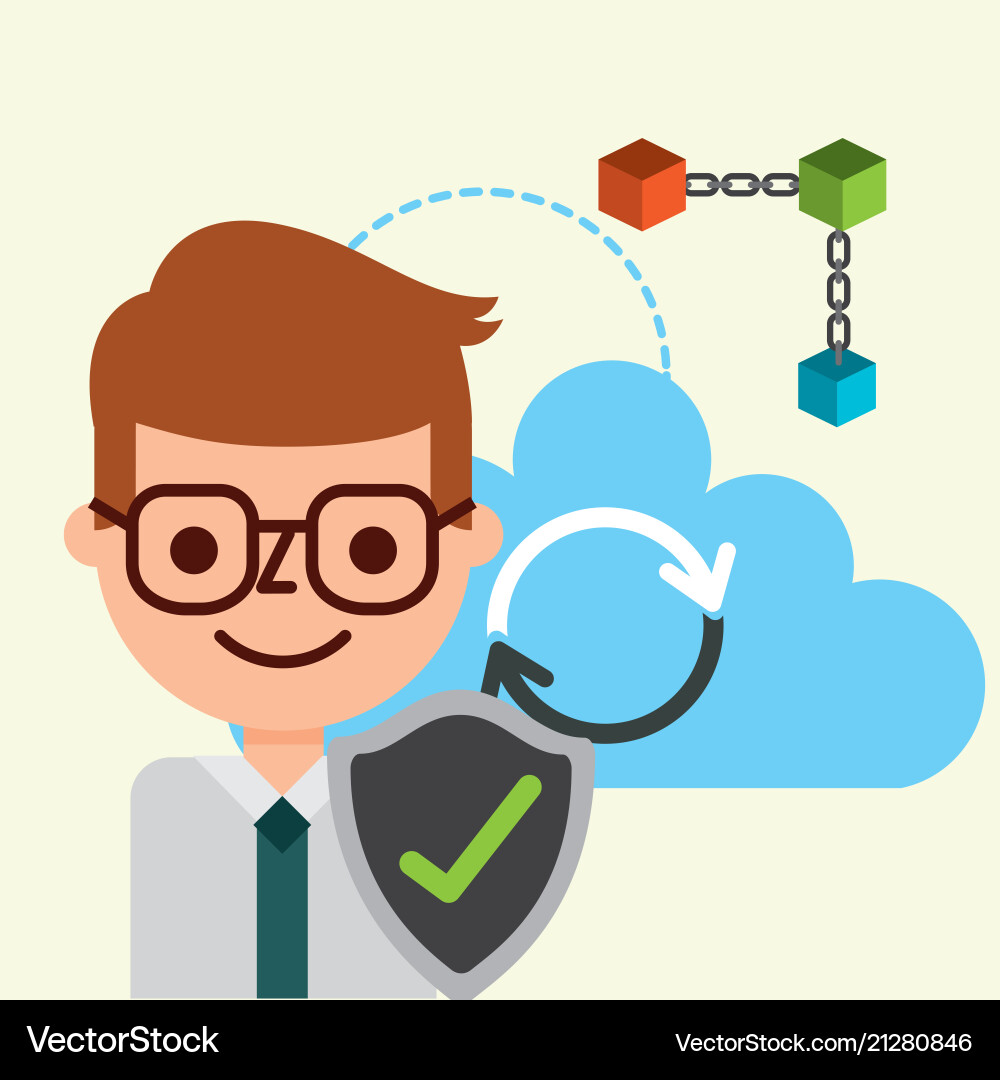 Businessman check mark cloud computing blockchain Vector Image