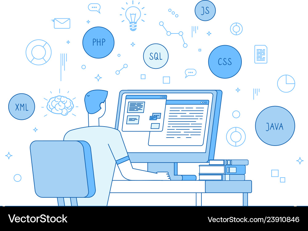 Coder Working on Website vector image