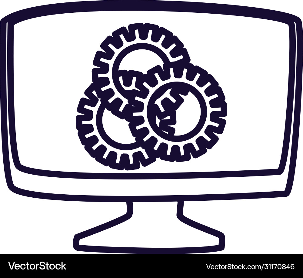 Computer with gears line style icon design vector image