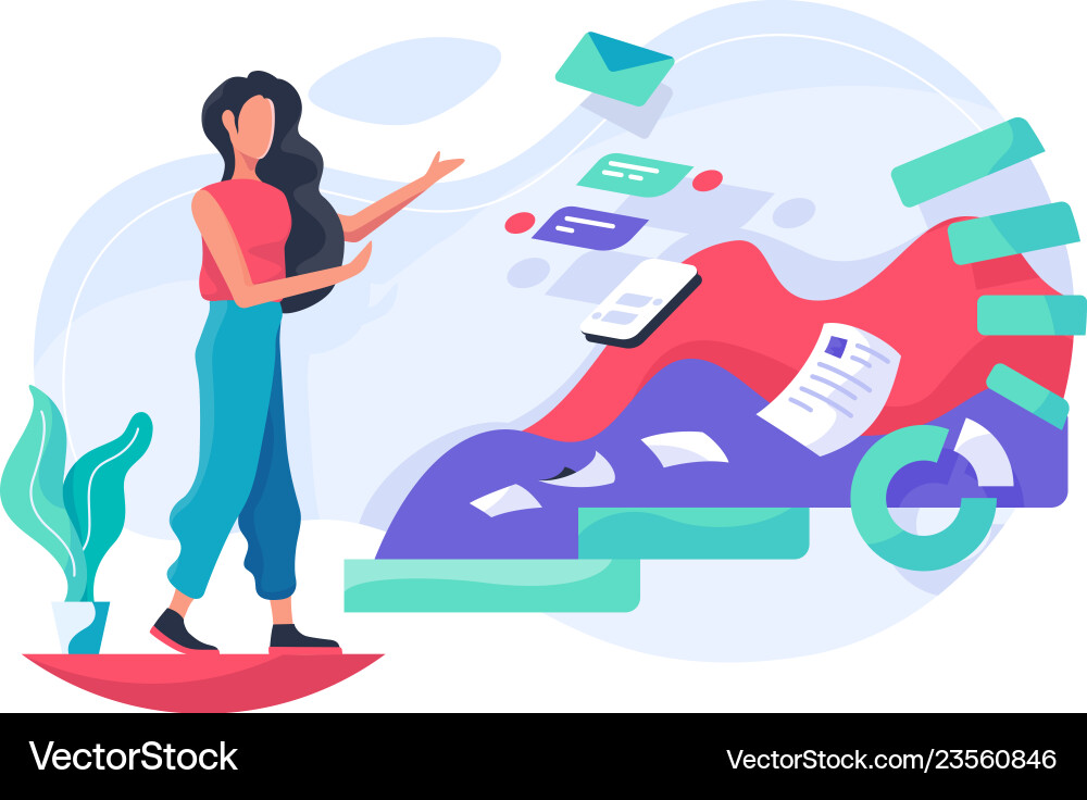 Flat girl and data with message graph papper Flat girl and data with message graph papper vector image