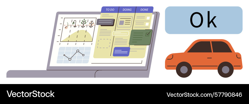Laptop displaying digital workspace with analytics vector image