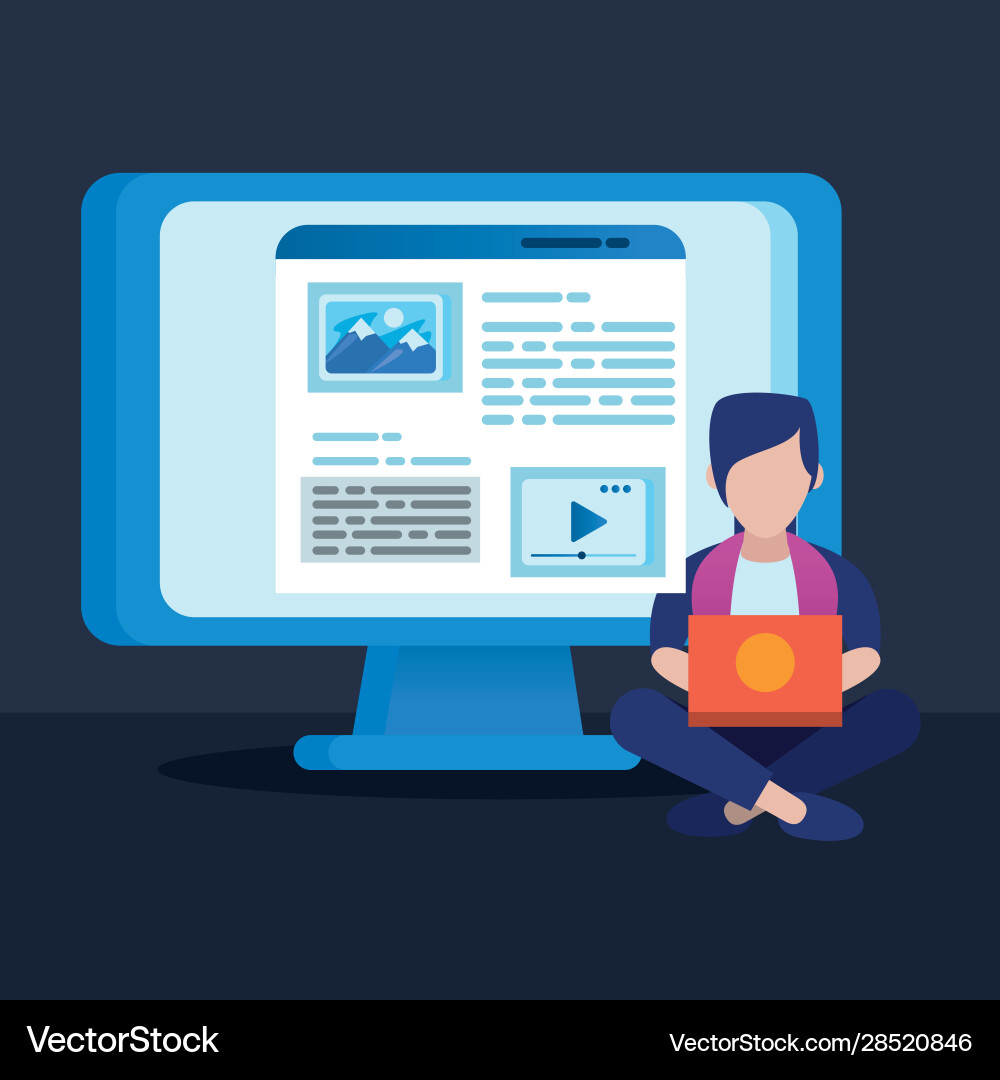 Man using laptop and desktop avatar character vector image