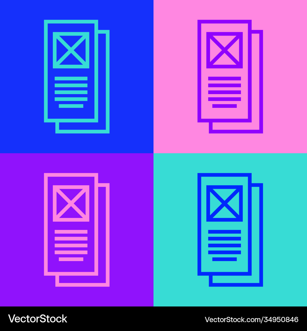 Pop art line browser window icon isolated on color Vector Image