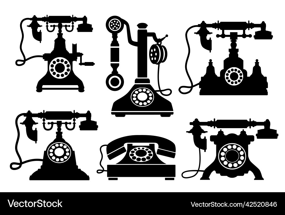Retro set phone vintage old technique silhouette Retro set phone vintage old technique silhouette vector image