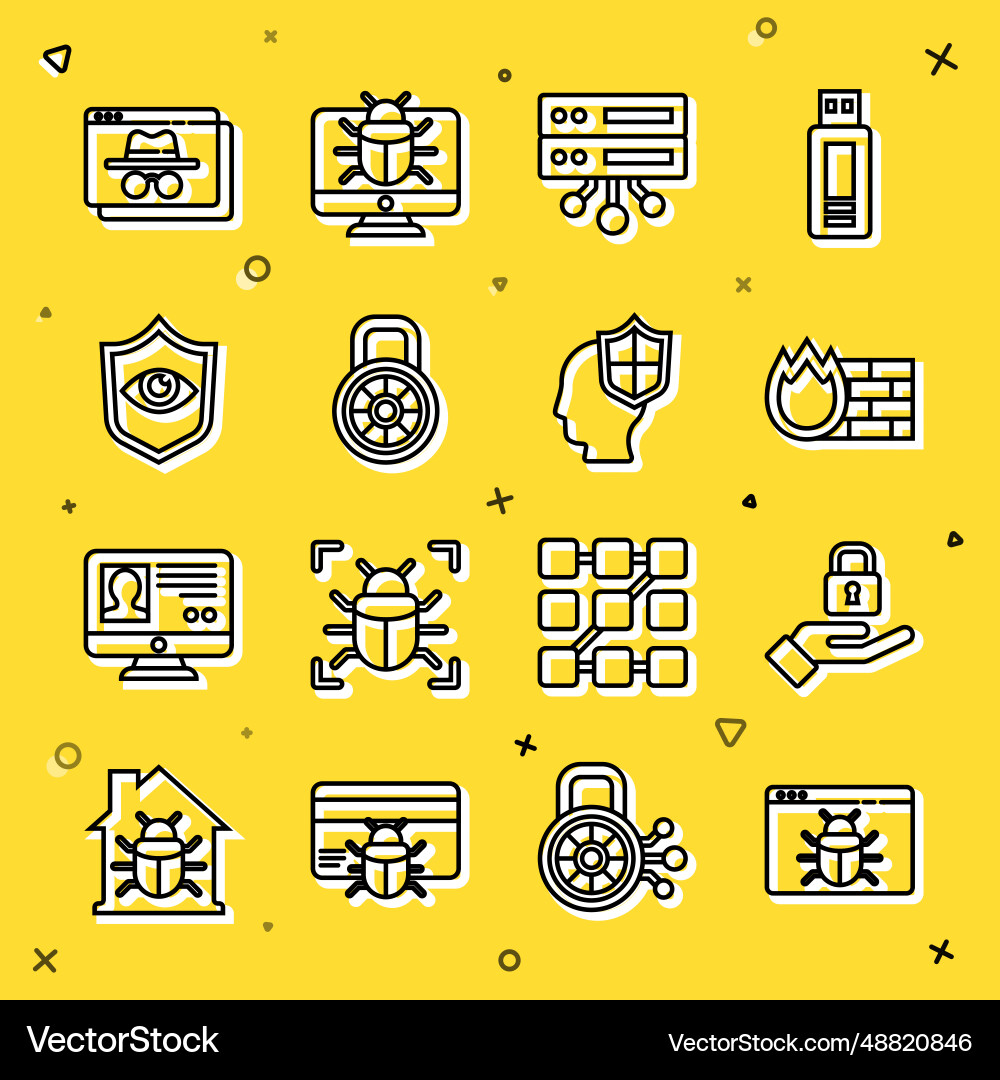 Set line system bug lock in hand firewall Vector Image