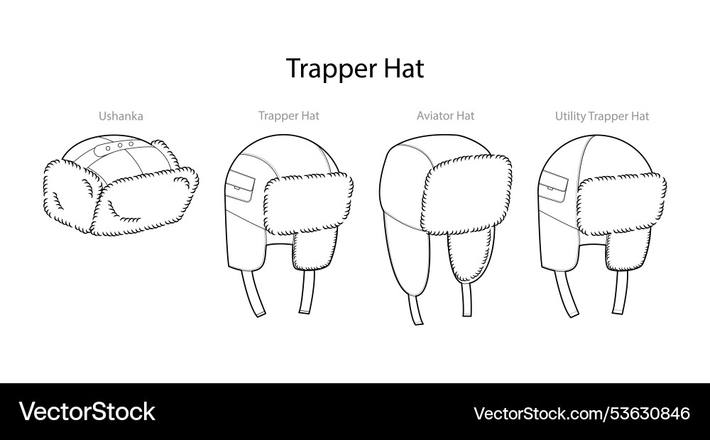 Set of trapper hats with text names - utility Set of trapper hats with text names - utility vector image