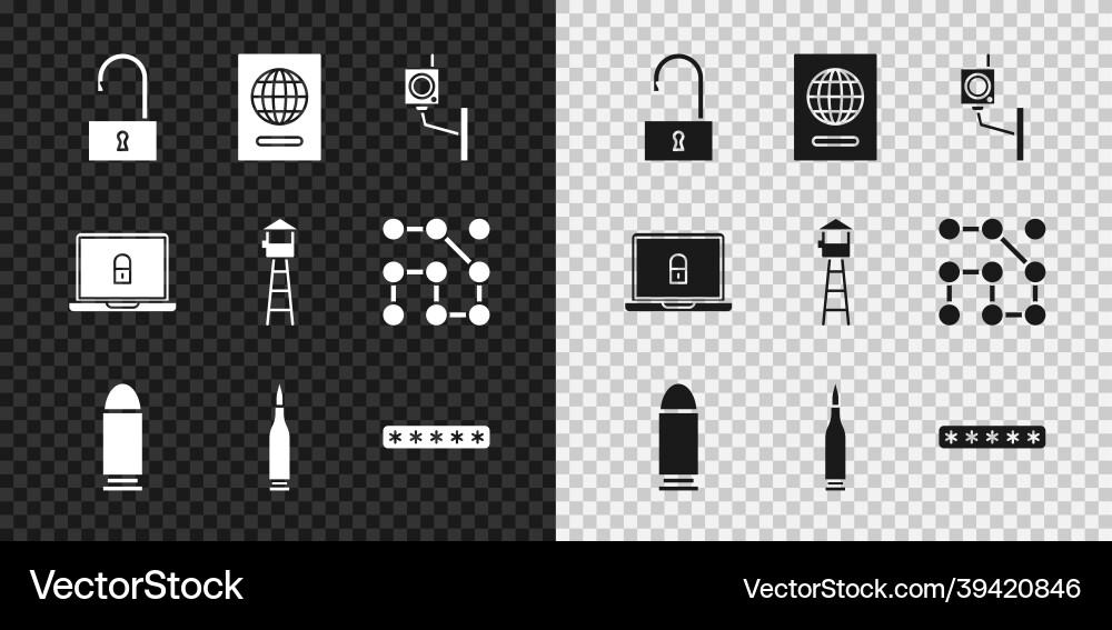 Set open padlock passport security camera Set open padlock passport security camera vector image