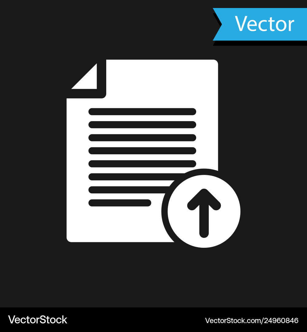 White upload file icon isolated on black Vector Image