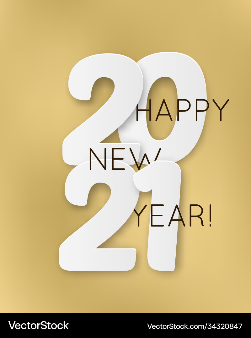 2021 happy new year with 3d realistic numbers vector image