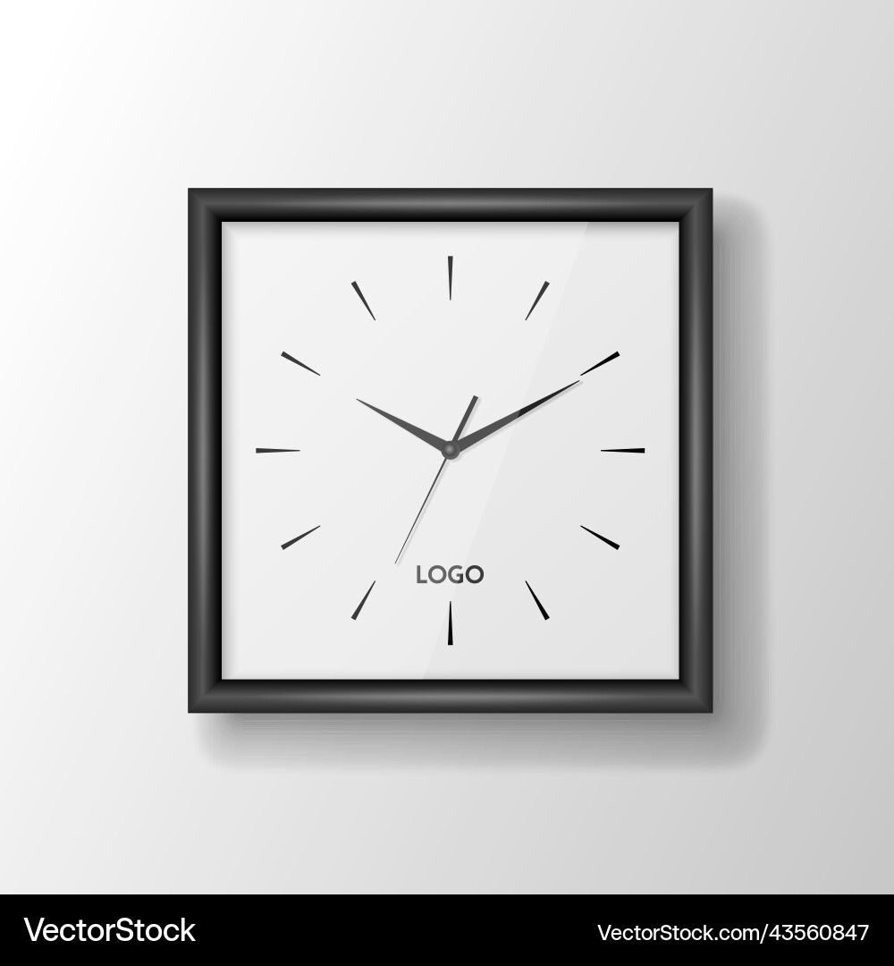 3d realistic square wall office clock Vector Image