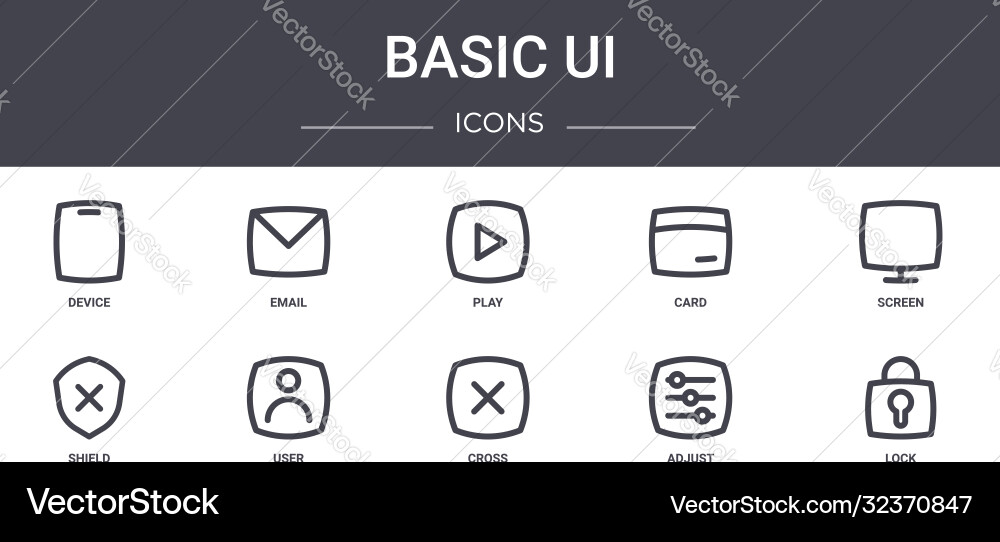 Basic ui concept line icons set contains Basic ui concept line icons set contains vector image