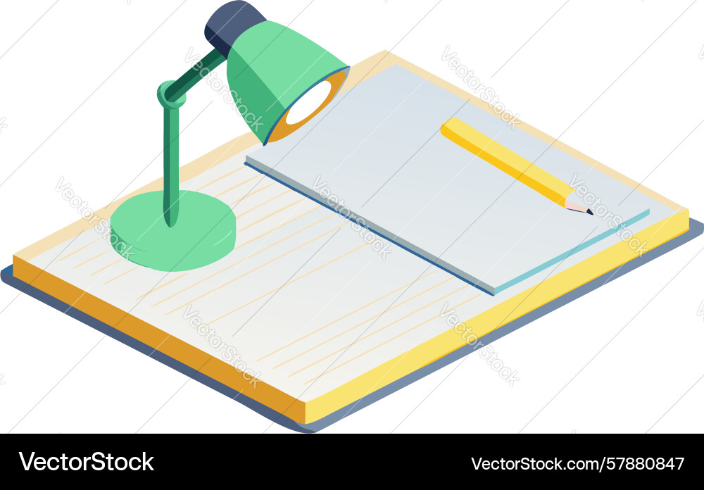 Desk with lamp notepad for study workspace Vector Image