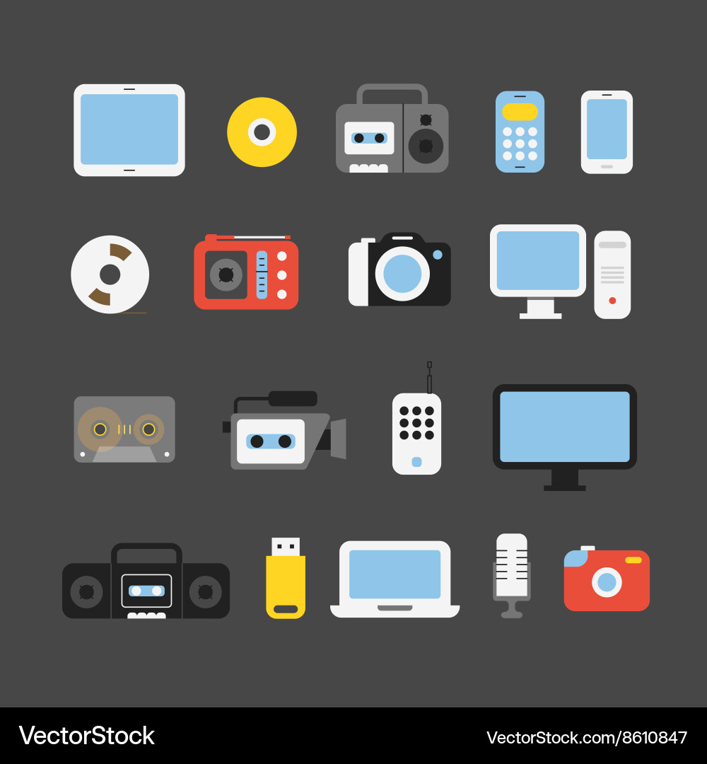 Different color media devices collection design Vector Image