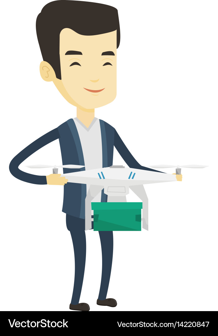 Man controlling delivery drone with post package vector image