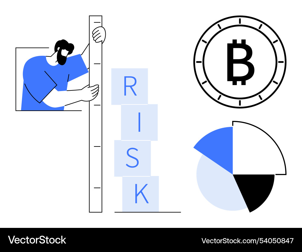 Man measuring risk levels with blocks bitcoin Man measuring risk levels with blocks bitcoin vector image