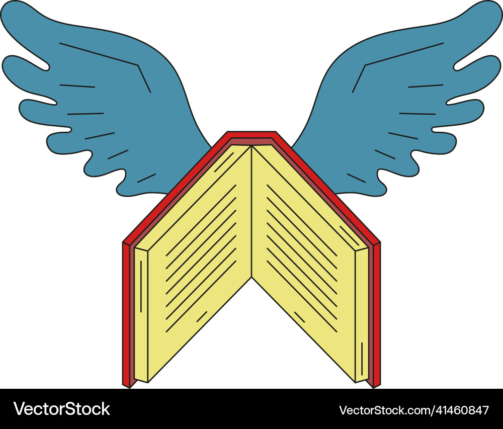 Open book with wings in outline Vector Image