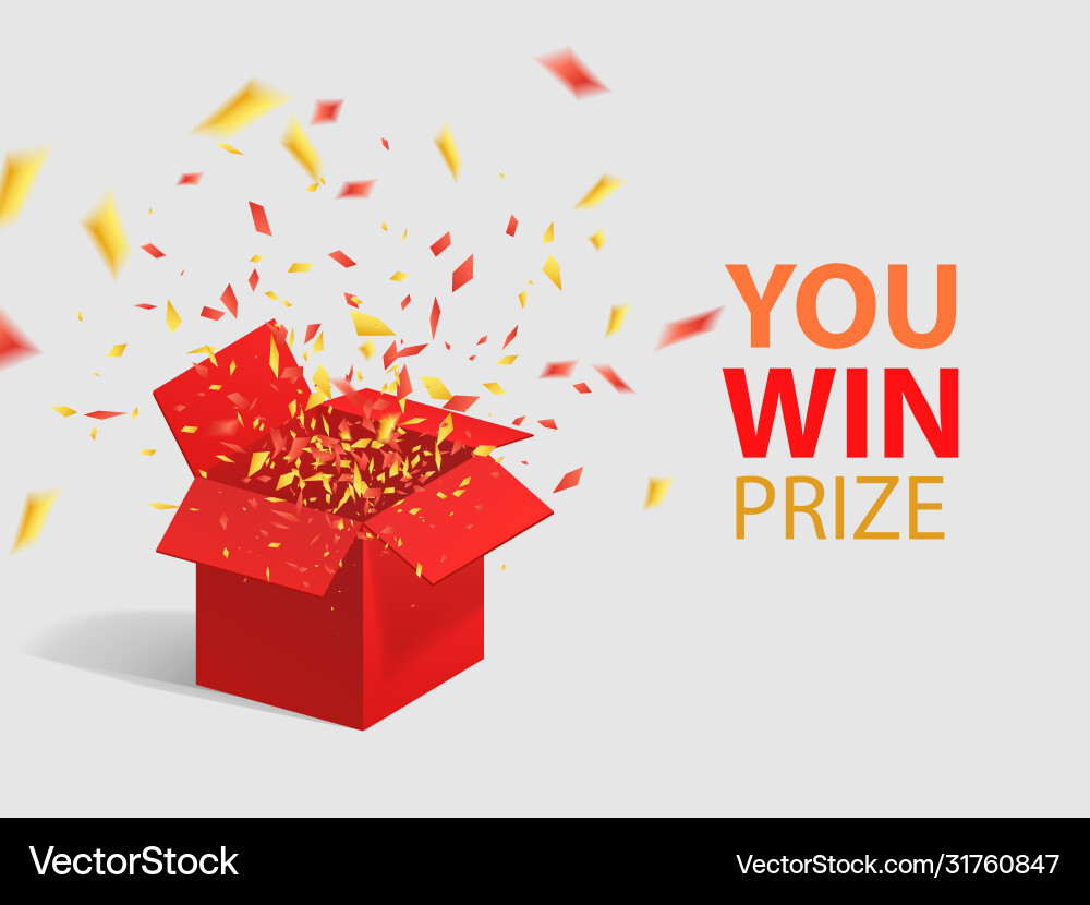 Open red gift box and confetti you win prize Open red gift box and confetti you win prize vector image