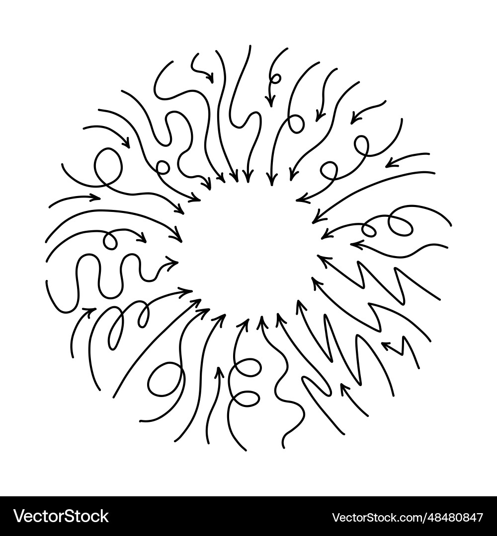 Round frame with line arrows pointing to center Round frame with line arrows pointing to center vector image