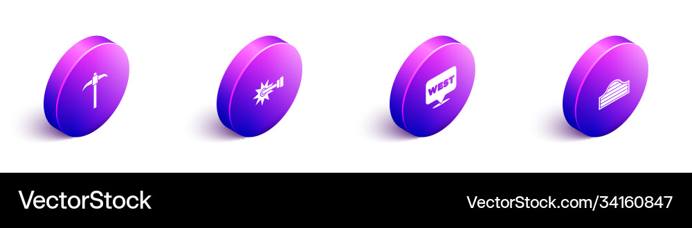 Set isometric pickaxe spur pointer to wild west Set isometric pickaxe spur pointer to wild west vector image