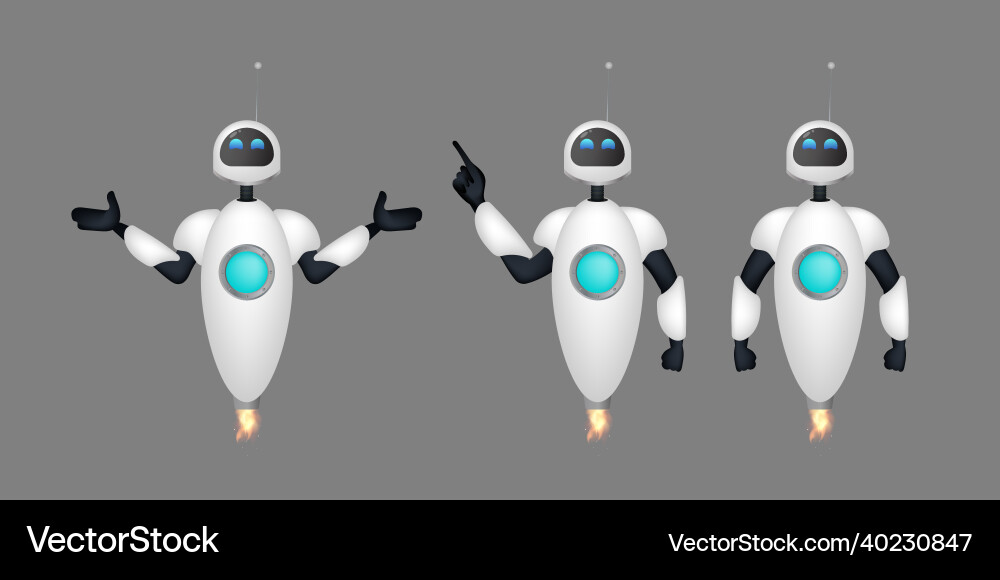 Set of white flying robots chat bots good for app Set of white flying robots chat bots good for app vector image