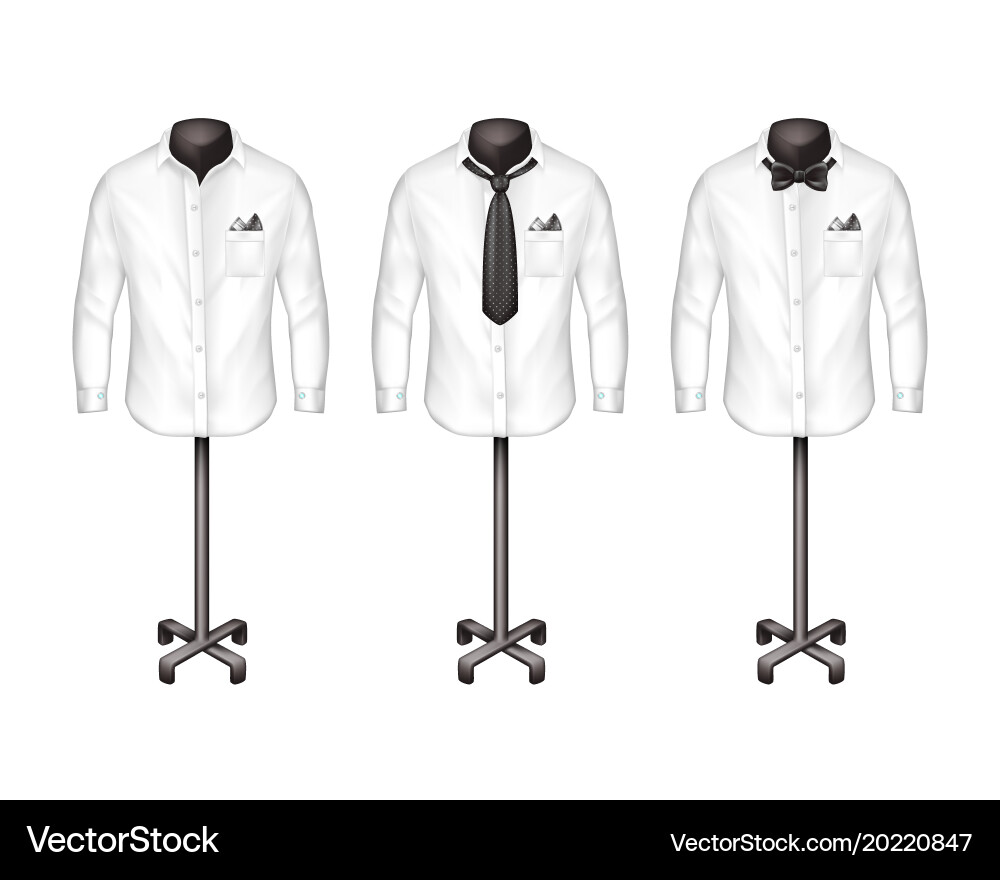 Set of white shirts with tie bow-tie vector image