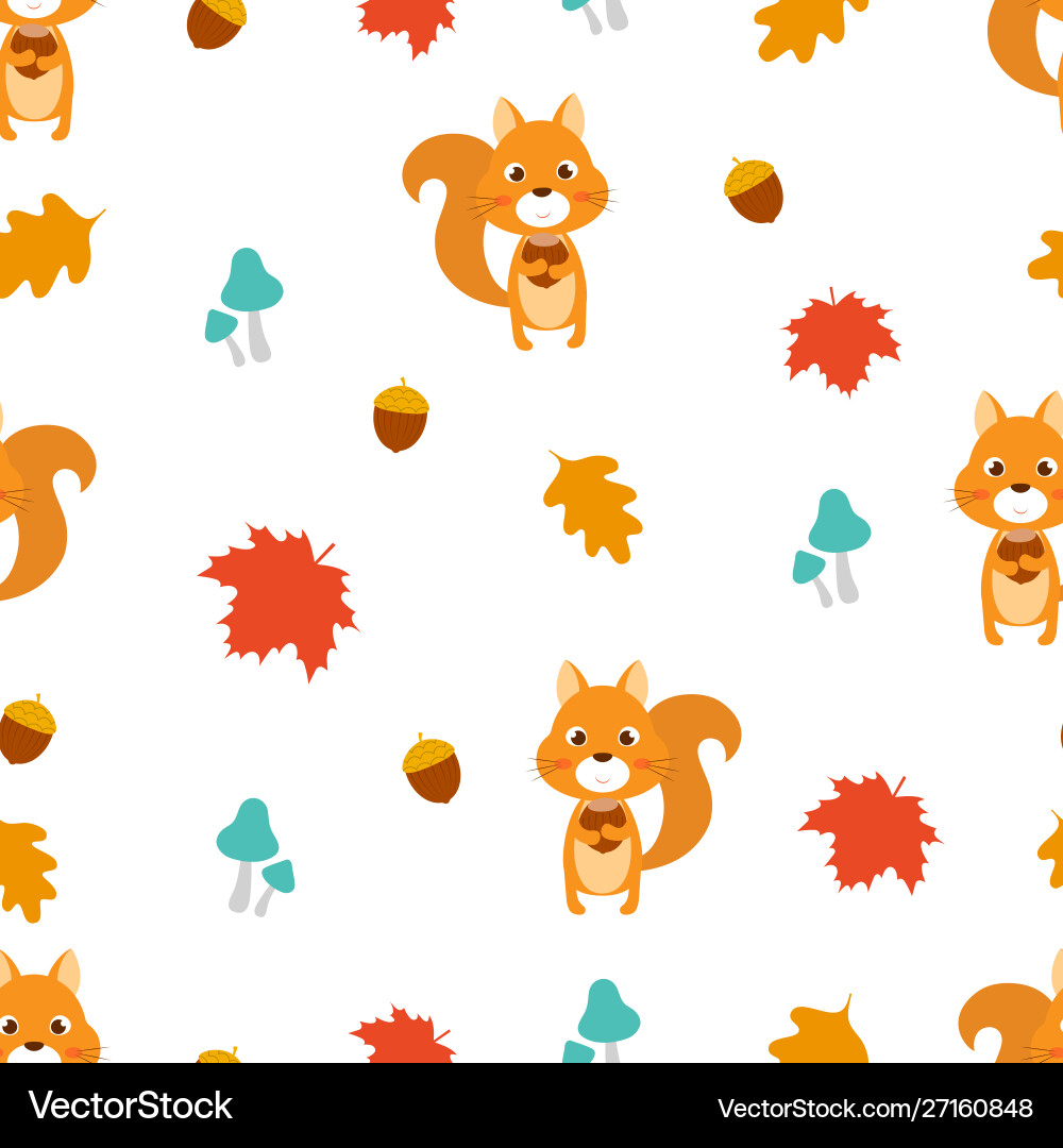 Autumn seamless pattern with squirrel vector image