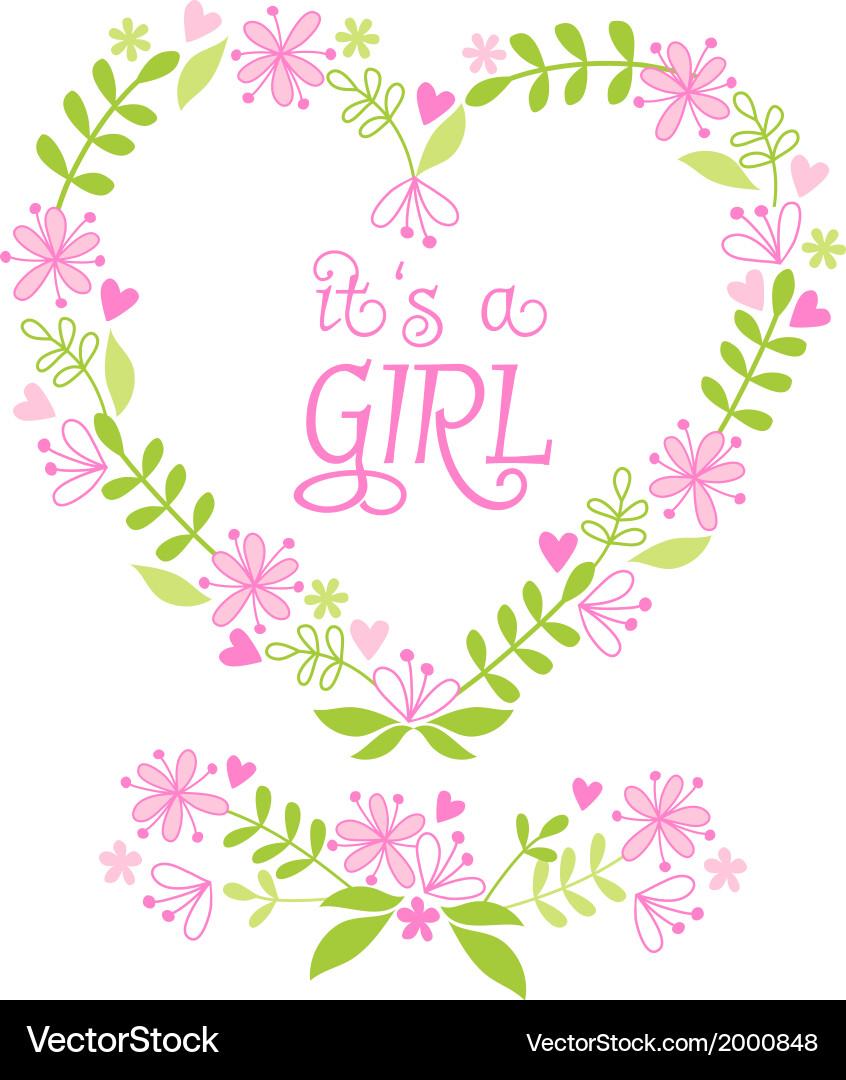 Baby Girl Floral Heart Shower Vector Image