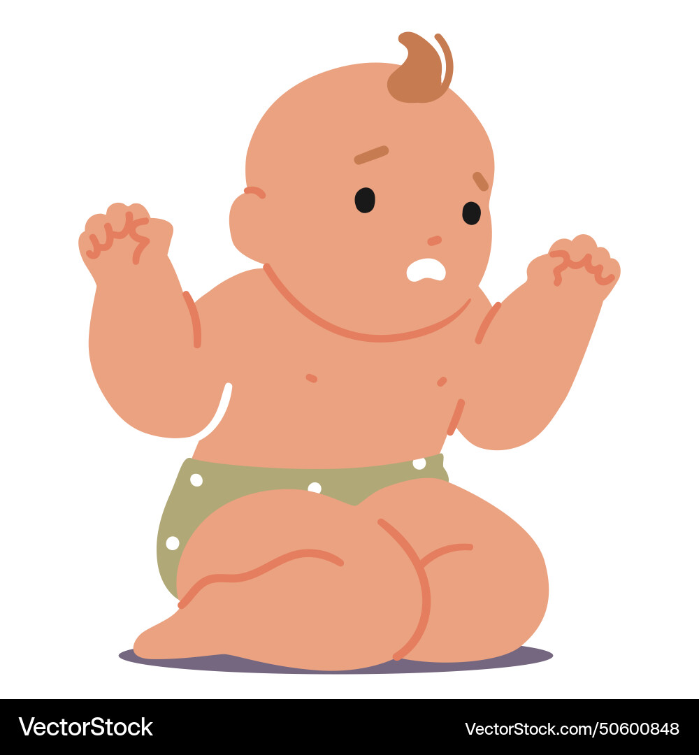 Baby sitting on floor with upset face quivering Vector Image