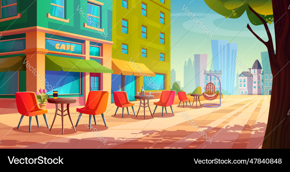 City street cafe with tables and chairs in park vector image