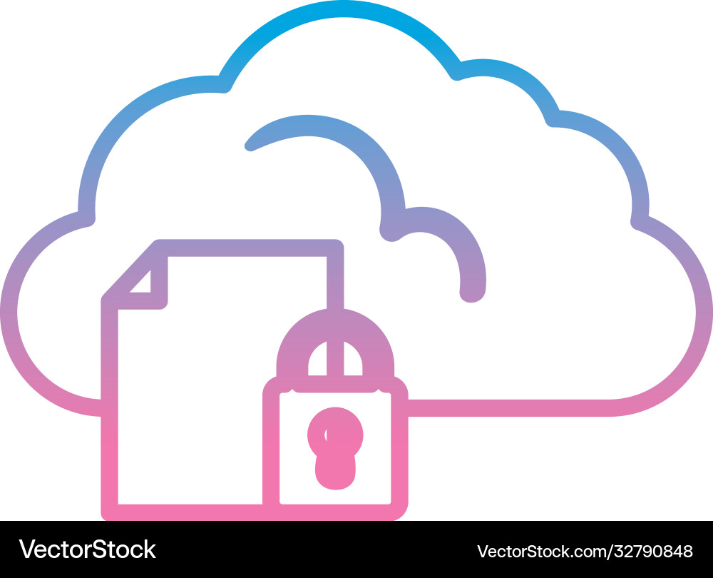 Cloud computing with document and padlock gradient vector image