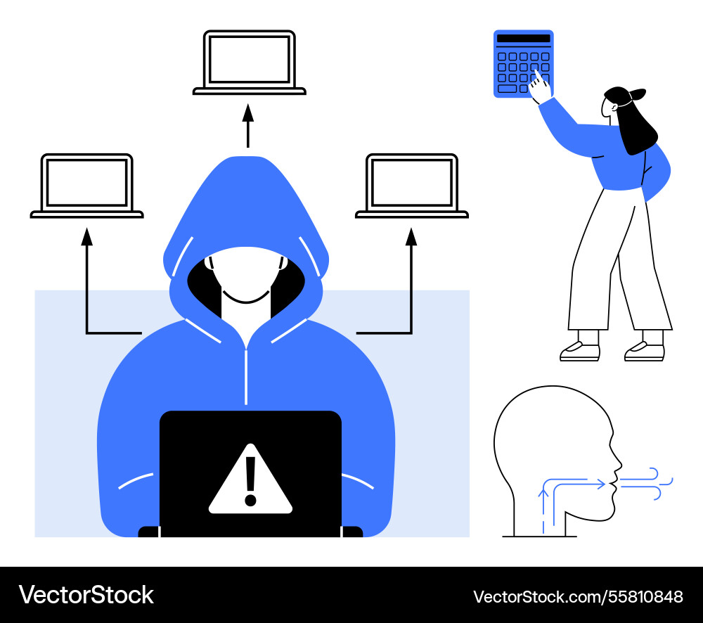 Cybercrime hacker in hood with data connections Vector Image